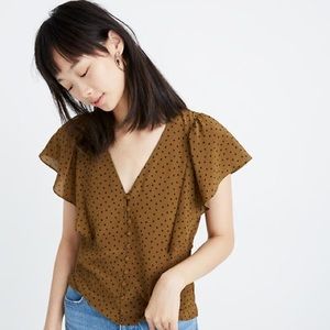 Silk Carmelina Flutter-Sleeve Top in Polka Dot NWT